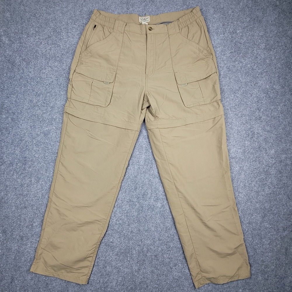 LL Bean Tropicwear Convertible Cargo Pants Mens Large Tan Zip Off Hiking Trouser